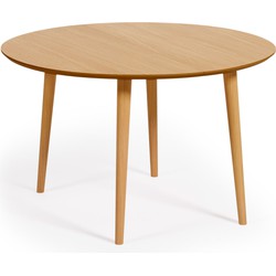 Kave Home - Oqui ronde uitschuifbare tafel in eiken fineer met massief houten poten Ø 120(200) x 120cm