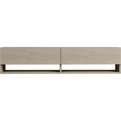 Hangend tv-meubel met 2 klepdeuren, travertin decor L141 cm - ARGES