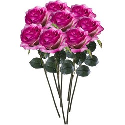 8 x Kunstbloemen steelbloem paars/roze roos Simone 45 cm - Kunstbloemen