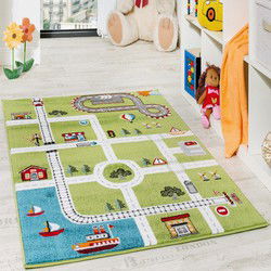 Kindervloerkleed - Eceria - Stad - Groen - 80x150 cm