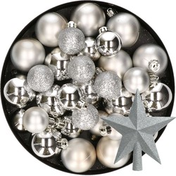 Kerstversiering kunststof kerstballen met piek zilver 4-5-6-8 cm pakket van 38x stuks - Kerstbal