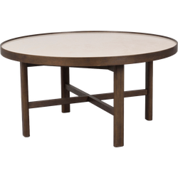 Marsden ronde houten salontafel bruin met beige keramieken tafelblad - Ø 90 cm