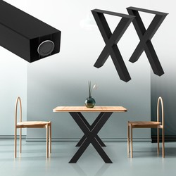 ML-Design Set van 2 X-vormige tafelpoten, zwart, 60x72,5 cm, gemaakt van staal