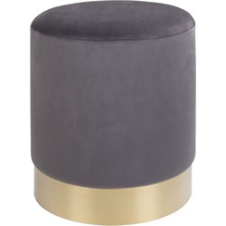 Gamby Pouf - Pouf in grey velvet with brass coloured steel base HN1213