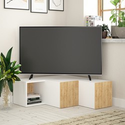 TV Meubel Compact Wit Eik Melamine 90x32x92 cm