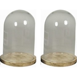 Sier stolp op houten plateau - 2x - decoratie stolp - 22 cm - stolpen - Decoratieve stolpen