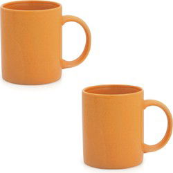 Bellatio Design Koffie mokken/bekers - 2x - keramiek - oranje - 370 ml - Bekers