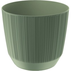 Moderne carf-stripe plantenpot/bloempot kunststof dia 15 cm/hoogte 13 cm groen - Plantenpotten