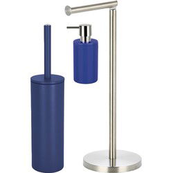 Spirella Badkamer accessoires set - WC-borstel/zeeppompje/rollenhouder - donkerblauw - Badkameraccessoireset