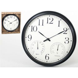 Gerimport Wandklok 33 x 4,5 Cm Zwart met vochtigheid en thermometer