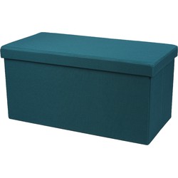 Urban Living Hocker bankje - poef XXL - opbergbox - zeeblauw - polyester/mdf - 76 x 38 x 38 cm - Poefs