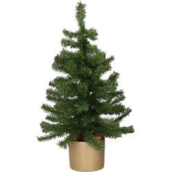 Kunst kerstboom/kunstboom groen 60 cm met gouden pot - Kunstkerstboom