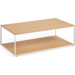 Kave Home - Yoana salontafel met eikenfineer tafelblad en onderstel, wit metalen frame, 110 x 60 cm