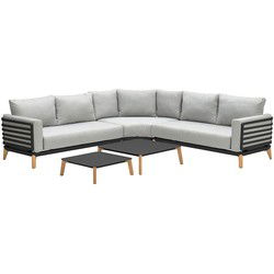 Carmen loungeset - 5-delig - carbon black - grijs -aluminium teak look