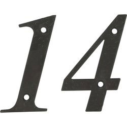 AMIG Huisnummer 14 - massief gesmeed staal - 10cm - incl. bijpassende schroeven - zwart - Huisnummers