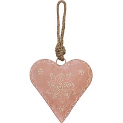 Clayre & Eef Hanger Hart 10x3x10 cm Roze Ijzer Bloem Woondecoratie