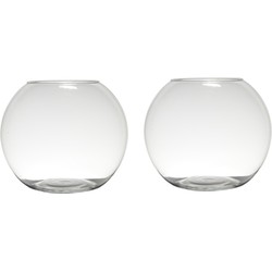 Set van 2x stuks luxe bolle ronde bloemenvaas/bloemenvazen 28 x 34 cm transparant glas - Vazen