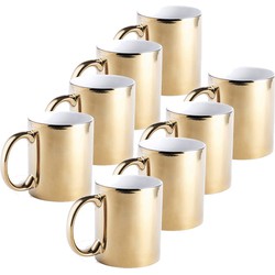 8x Gouden koffie mokken/bekers met metallic glans 350 ml - Bekers