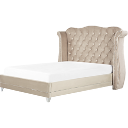 Beliani AYETTE - Tweepersoonsbed-Beige-Fluweel