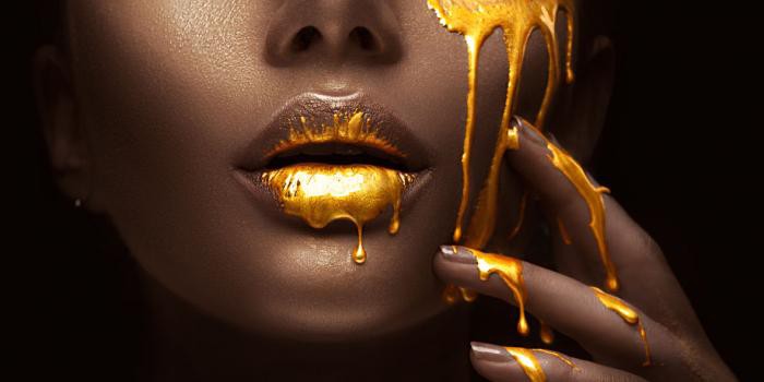 Golden Lips | Glasschilderij 160x80cm - 