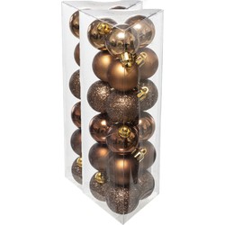 36x stuks kerstballen bruin glans en mat kunststof 3 cm - Kerstbal