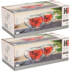 Set van 4x stuks dubbelwandige theeglazen/koffieglazen 250 ml - Koffie- en theeglazen