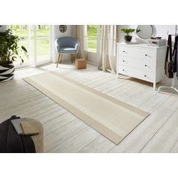 Loper Designer Velours - Lijstmotief / Kader - Laagpolig - Ivoor / Creme - 80x250 cm