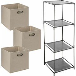 Kastmandjes/opberg mandjes - taupe - 3x stuks van 29 Liter - In rekje van 34 x 98 cm - Opbergmanden
