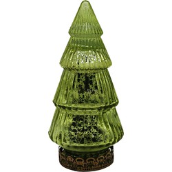 Clayre & Eef Kerstdecoratie met LED-verlichting Kerstboom Ø 8x16 cm Groen Glas