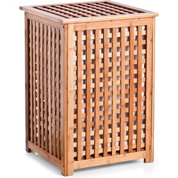 Bamboe houten wasmand bruin vierkant met deksel 40 x 40 x 58 cm - Wasmanden
