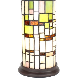 LumiLamp Tiffany Tafellamp  Ø 15x26 cm  Beige Groen Glas Kunststof Rond Tiffany Bureaulamp