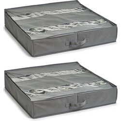 Zeller schoenenopberger - 2x - voor onder bed - 6 vakken - grijs - 60 x 60 x 30 cm - Schoenenrekken