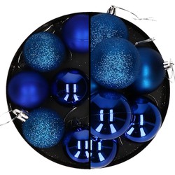 Kerstballen 28x stuks blauw 5 en 6 cm kunststof - Kerstbal