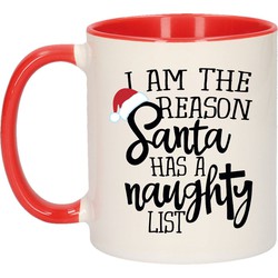 I am the reason Santa has a naughty list cadeau mok/beker rood Kerstmis 300 ml - Bekers