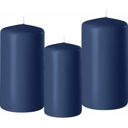 3x stuks donkerblauwe stompkaarsen 10-12-15 cm - Stompkaarsen