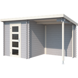 Blokhut met overkapping Jelle 370x175 Platinum Grey-Wit