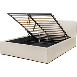 Opbergbed 160x200 cm met hoofdbord bekleed met beige  - LIVY