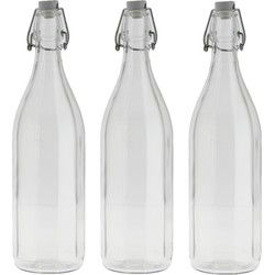 Bormioli rocco waterfles beugeldop - 3x - helder transparant - 1000 ml - Drinkflessen