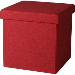 Urban Living Poef/hocker - opbergbox zit krukje - rood - linnen/mdf - 37 x 37 cm - opvouwbaar - Poefs