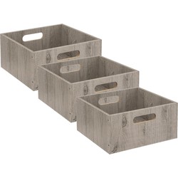 Set van 3x stuks opbergmand/kastmand 14 liter grijs/greywash van hout 31 x 31 x 15 cm - Opbergmanden