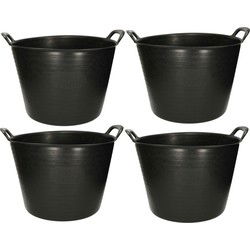 Plasticforte Flexibele kuip emmer - 4x - wasmand - rond - zwart - 42L - Wasmanden