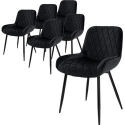Set van 6 eetkamerstoelen diamond quilting zwart fluwelen bekleding met metalen poten incl. montagemateriaal ML-Design