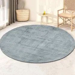 Outlet - Milan Königlich Viscose Vloerkleed Rond Laagpolig Blauw- 115 CM ROND