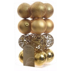 64x Kunststof kerstballen mix goud 6 cm kerstboom versiering/decoratie - Kerstbal