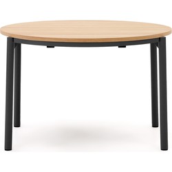 Kave Home - Uitschuifbare ronde Montuiri-tafel van eikenfineer met stalen zwarte poten  Ø 120 (200) cm