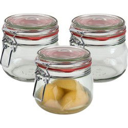 Weckpot/inmaakpot - 3x - glas - 500 ml - beugelsluiting - transparant - Weckpotten