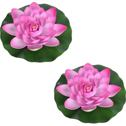 Drijvende kunst waterlelie bloemen - 2x - roze - D18 cm - Vijver - Kunstbloemen