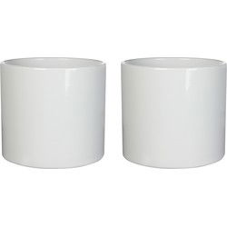 Mica Decorations Bloempot - 2x - wit - glans - keramiek - 23 x 21 cm - Plantenpotten