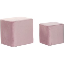 Set van 2 Poef Velvet Cubic – Roze