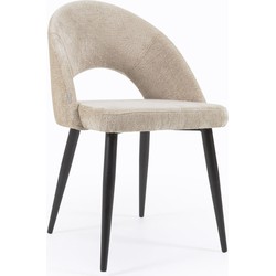 Kave Home - Stoel Mael beige chenille met stalen poten met zwarte afwerking